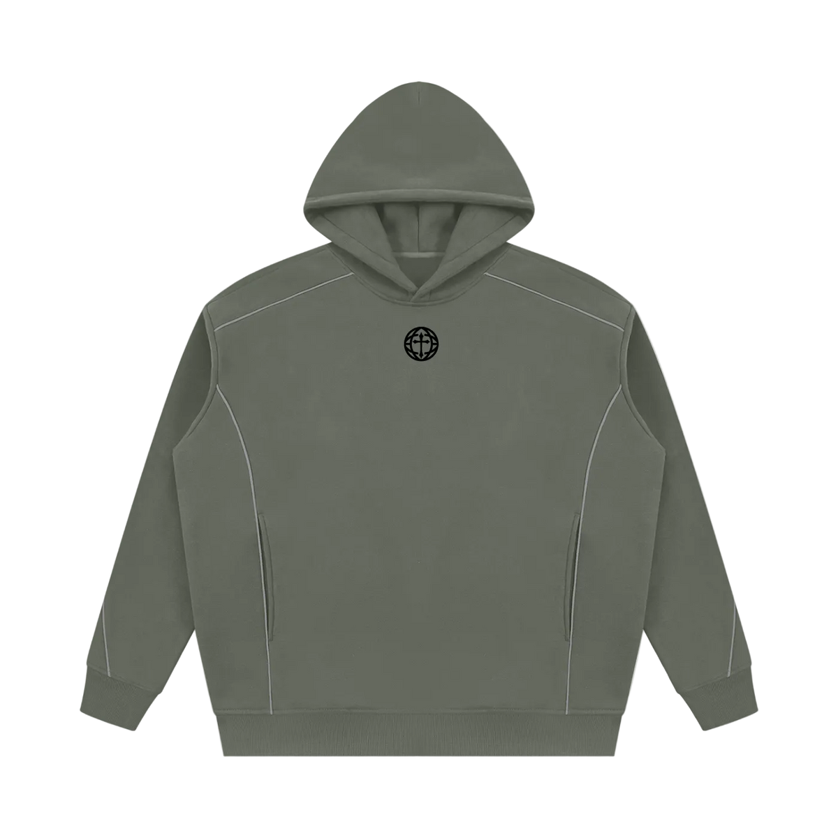 An olive green pullover hoodie with a black and white 'FWIZ' logo printed on the chest, displayed on a clean white background.