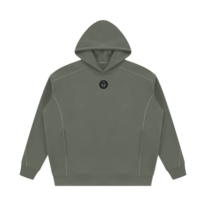 An olive green pullover hoodie with a black and white 'FWIZ' logo printed on the chest, displayed on a clean white background.