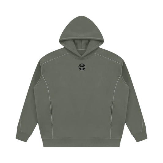 An olive green pullover hoodie with a black and white 'FWIZ' logo printed on the chest, displayed on a clean white background.